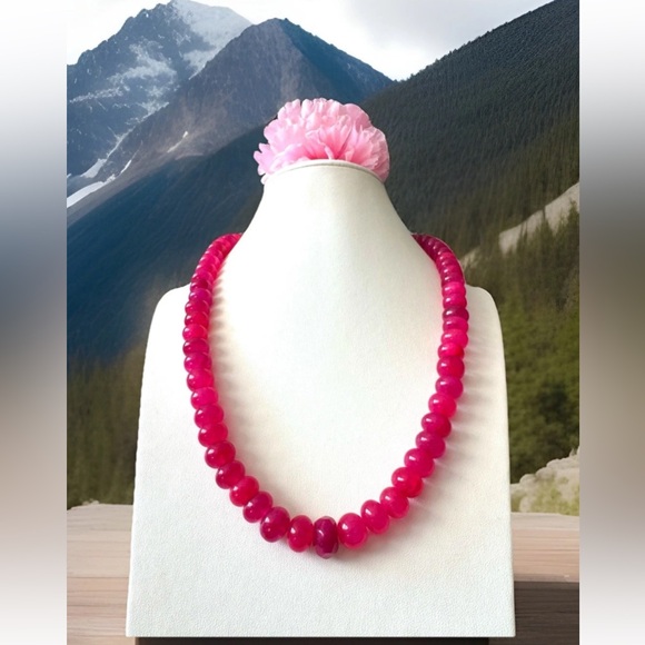 Stunning Earth Mined Round Pinkish Red Ruby Gemstone Necklace 22”inch & 113grams - Picture 1 of 10